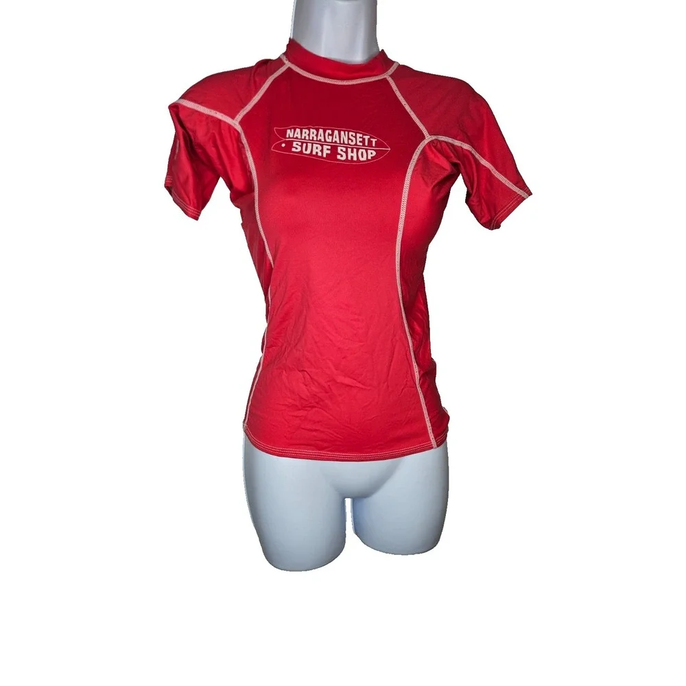 Narragansett Surf Shop Red Rash Guard Top Short Sleeve Size S‎ Beach Wear Surf